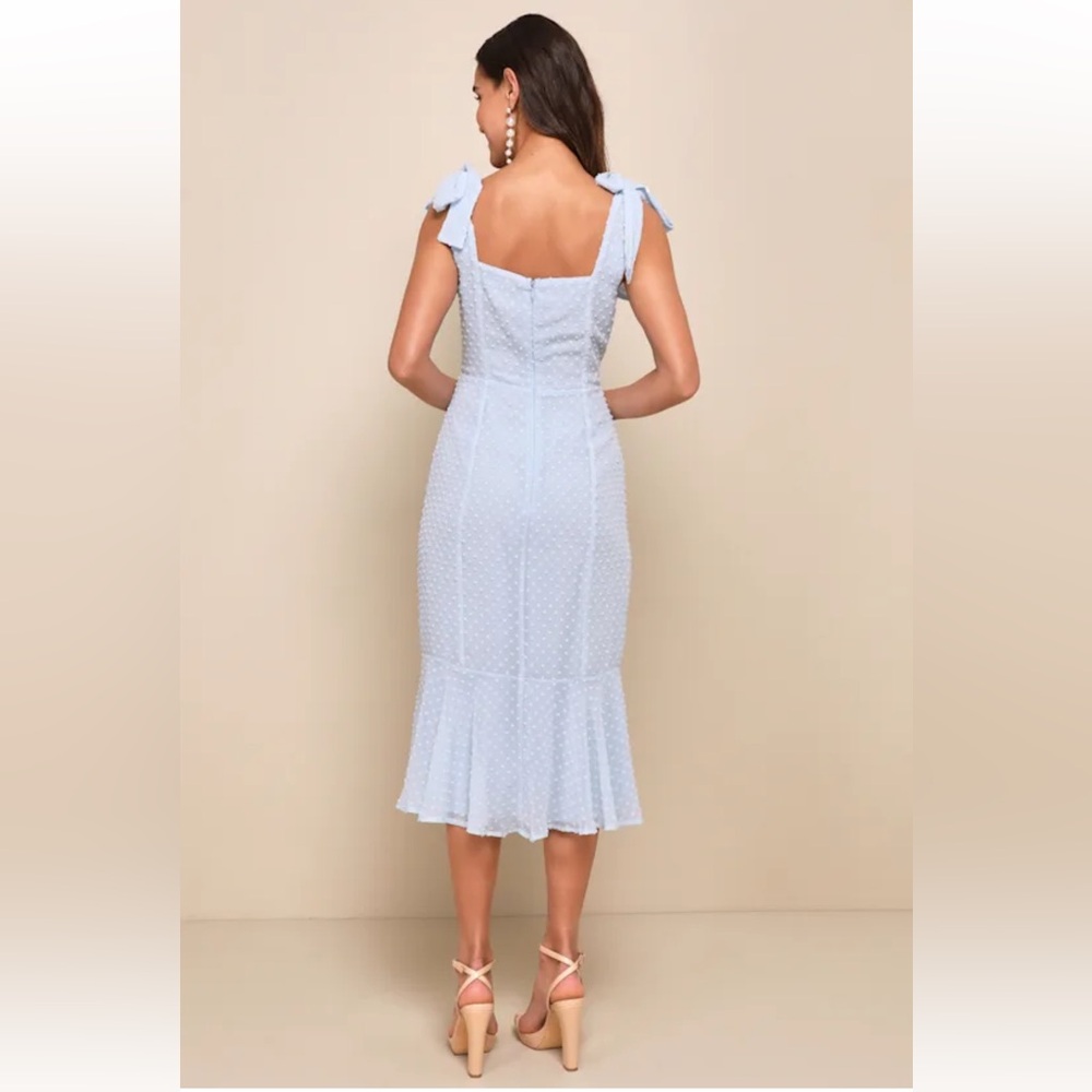 Lulus Bimini Periwinkle Blue Swiss Dot Tie-Strap Midi Dress - Picture 4 of 4